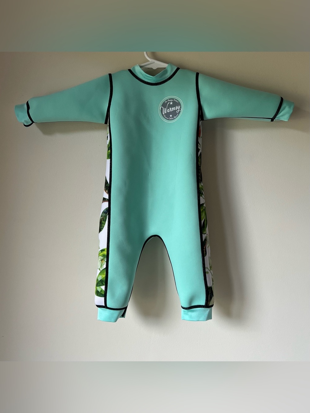 Aquajoy Warmsy Reversible Wetsuit Sea Green Tropical Print Neoprene SPF 12-24 mo - Picture 5 of 12